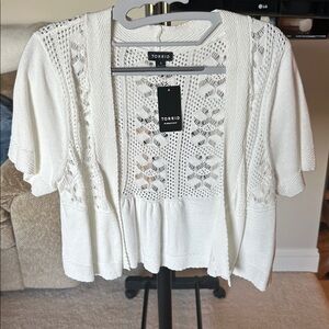 Torrid Ivory Open-Front Crochet Cropped Cardigan